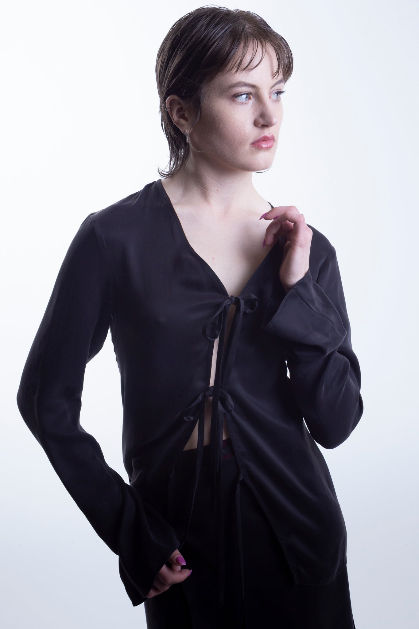 Cupro Tied Top in Black
