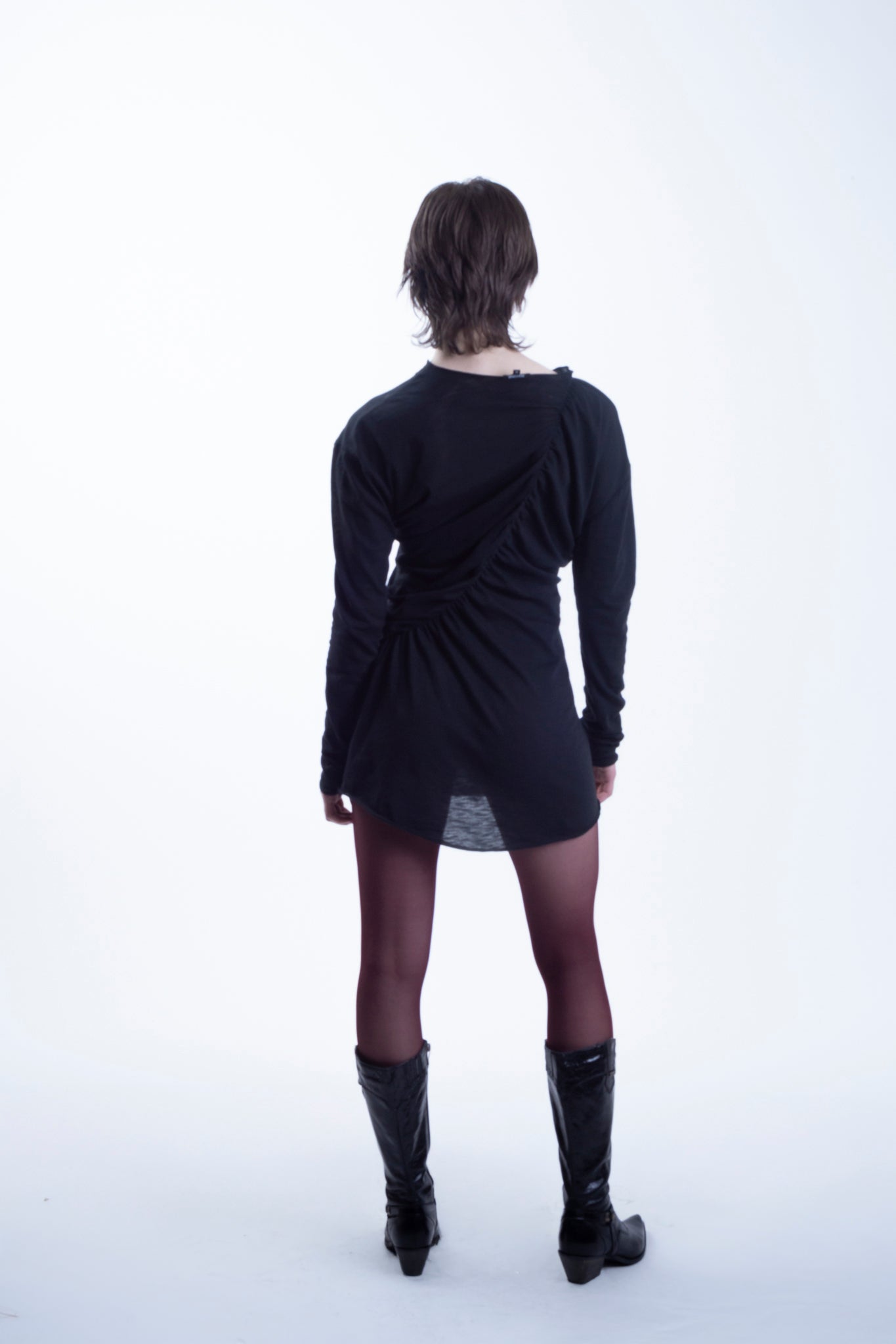 Asymmetrical Draped chiffon Dress in Black