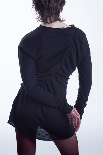 Asymmetrical Draped chiffon Dress in Black