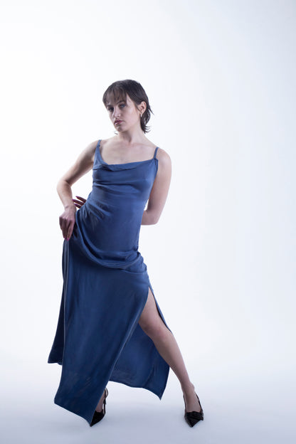 Draped Slip Dress in Pigeon