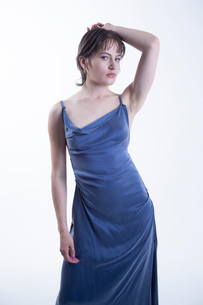 Draped Slip Dress in Pigeon