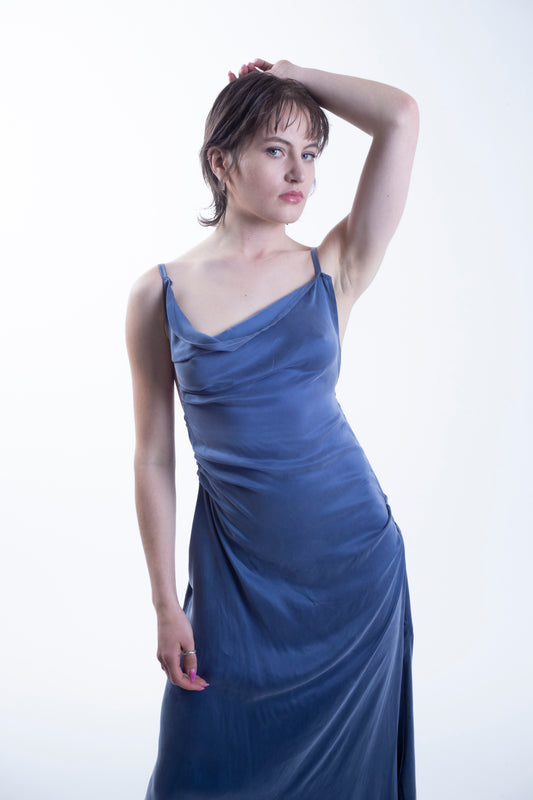 Draped Slip Dress in Pigeon
