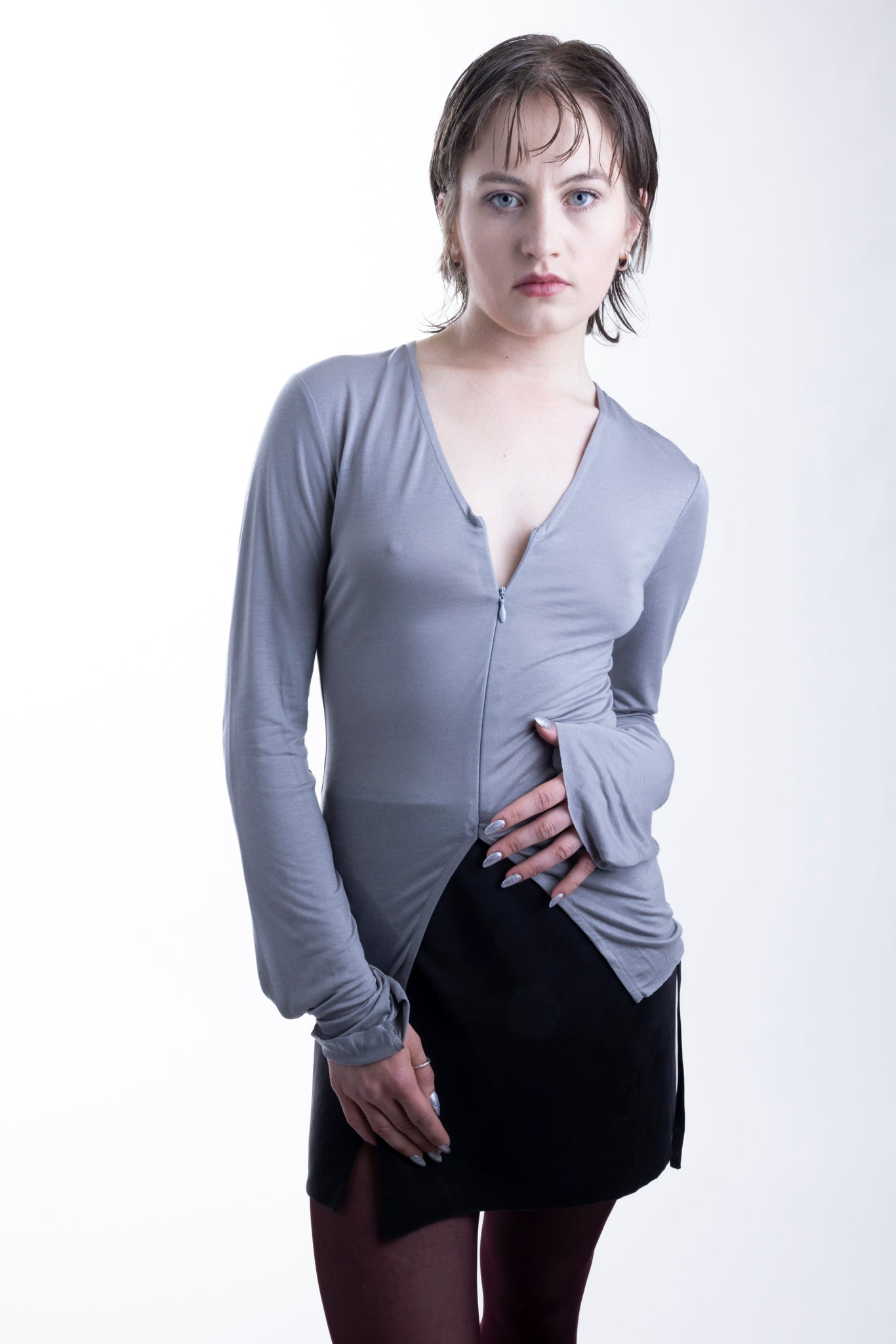 Lyocell Top with Hidden Zipper in Grey