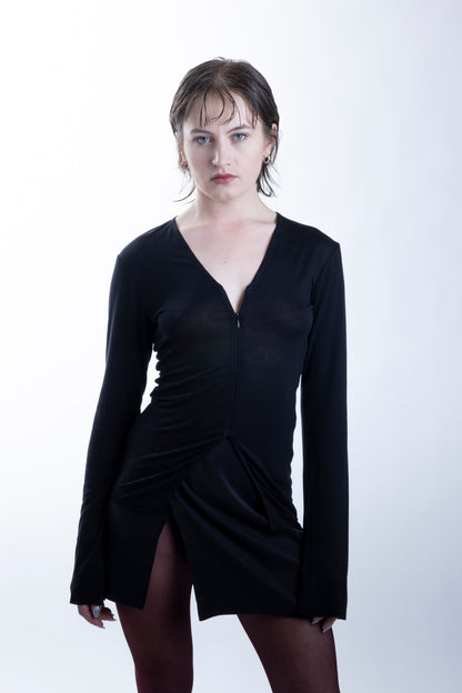 Lyocell Top with Hidden Zipper in Black