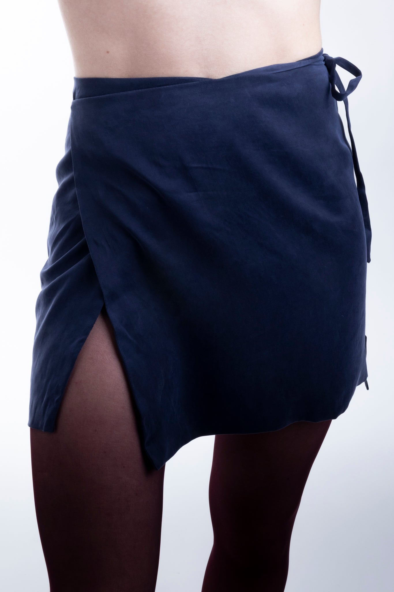 Cupro Wrap Mini Skirt in Navy