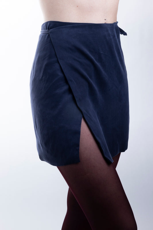 Cupro Wrap Mini Skirt in Navy