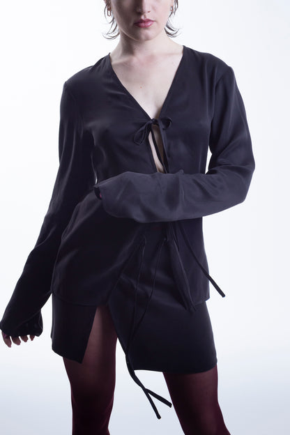 Cupro Tied Top in Black
