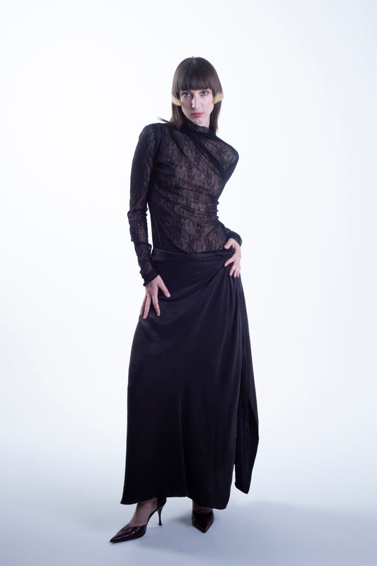 Draped Lace Turtleneck