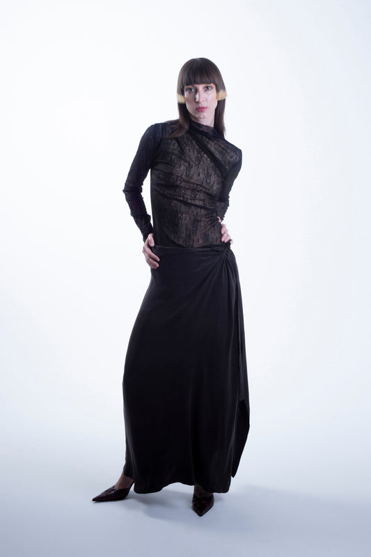 Cupro Maxi Skirt in Black