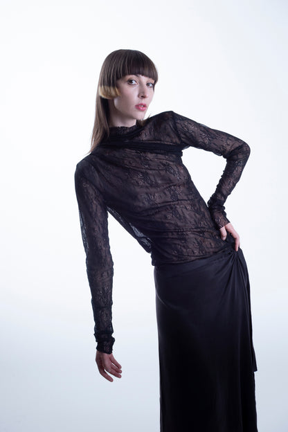 Draped Lace Turtleneck