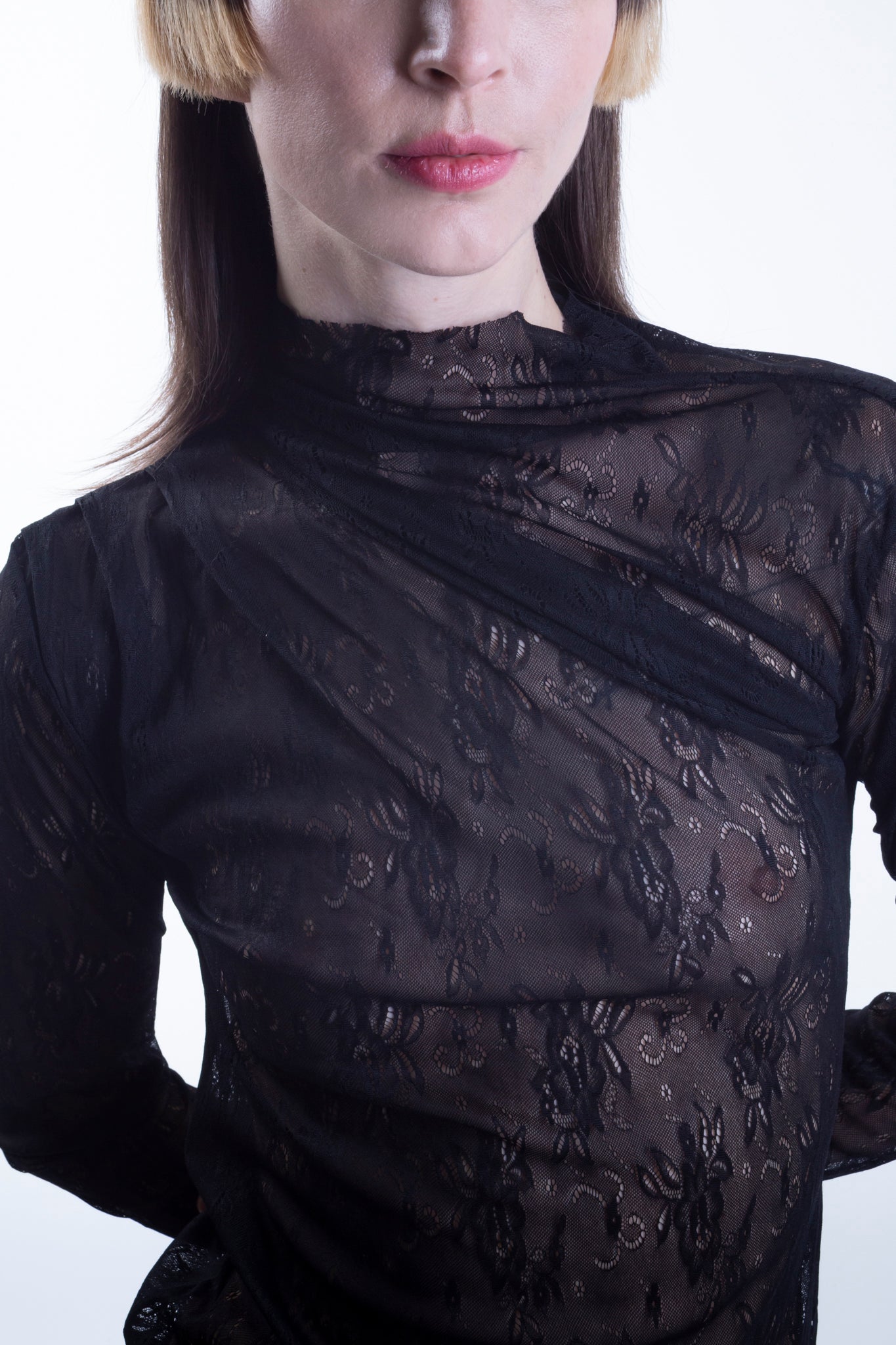 Draped Lace Turtleneck