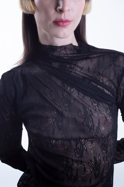 Draped Lace Turtleneck