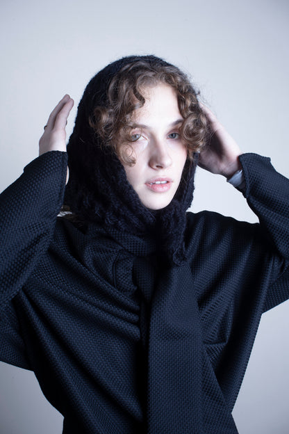 Hand-crocheted scarf in black