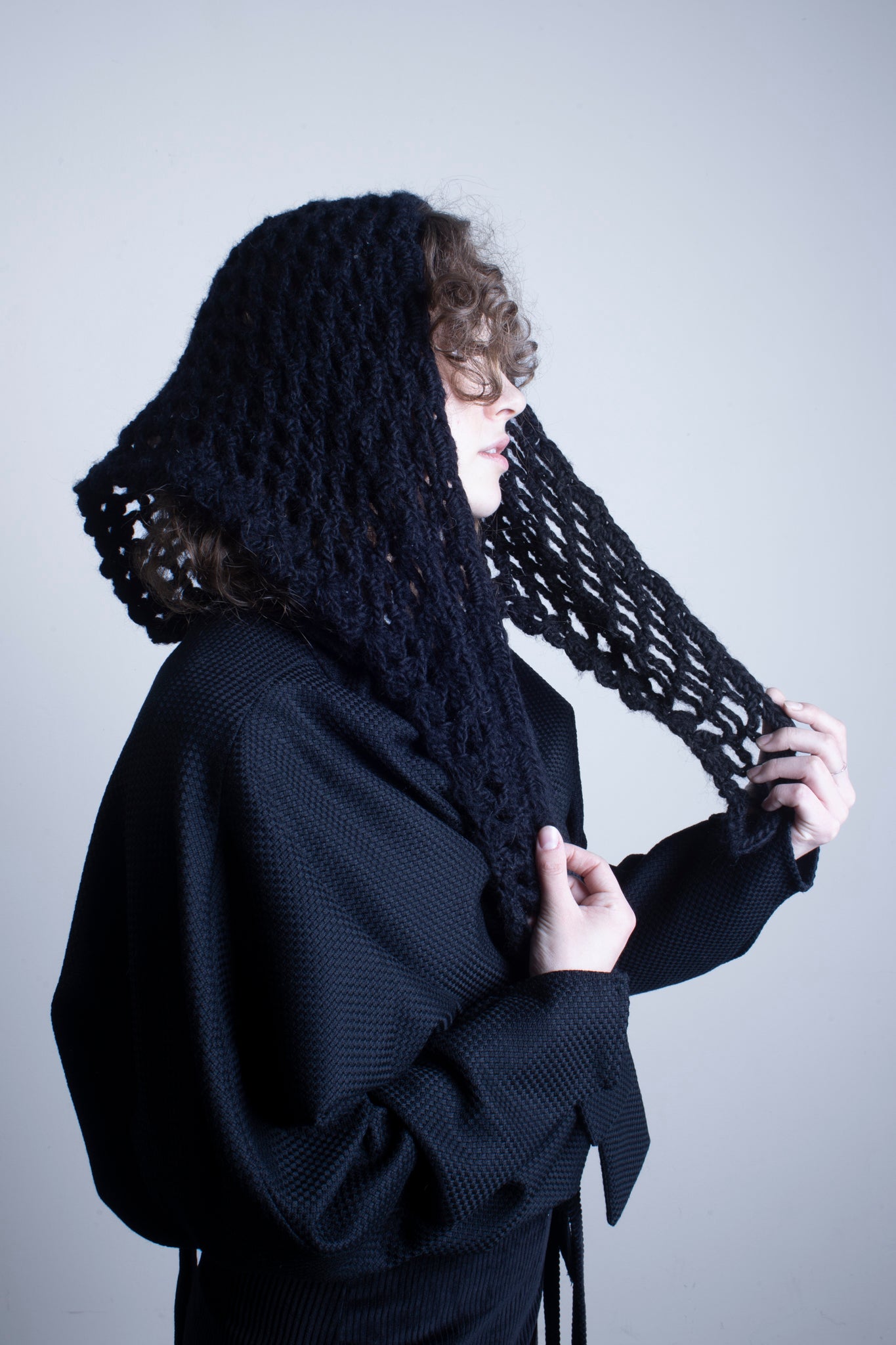 Hand-crocheted scarf in black
