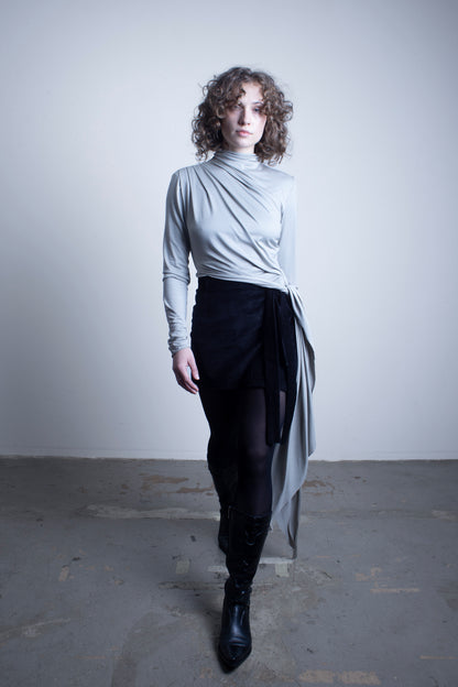 Viscose Asymetric Knotted Turtleneck