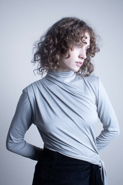 Viscose Asymetric Knotted Turtleneck