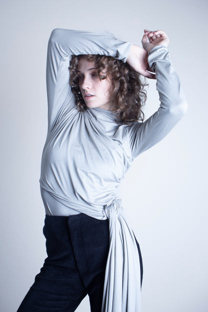 Viscose Asymetric Knotted Turtleneck