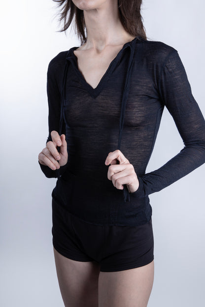 Cotton Linen Longsleeve in Black
