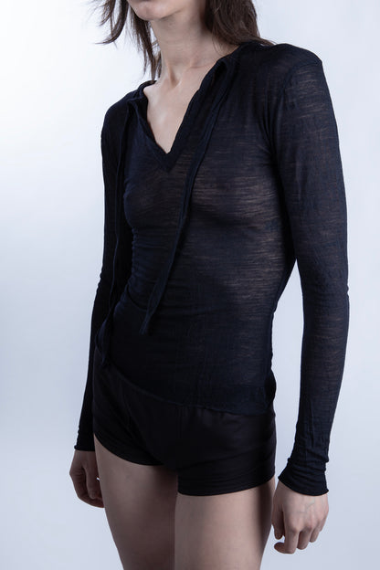 Cotton Linen Longsleeve in Black