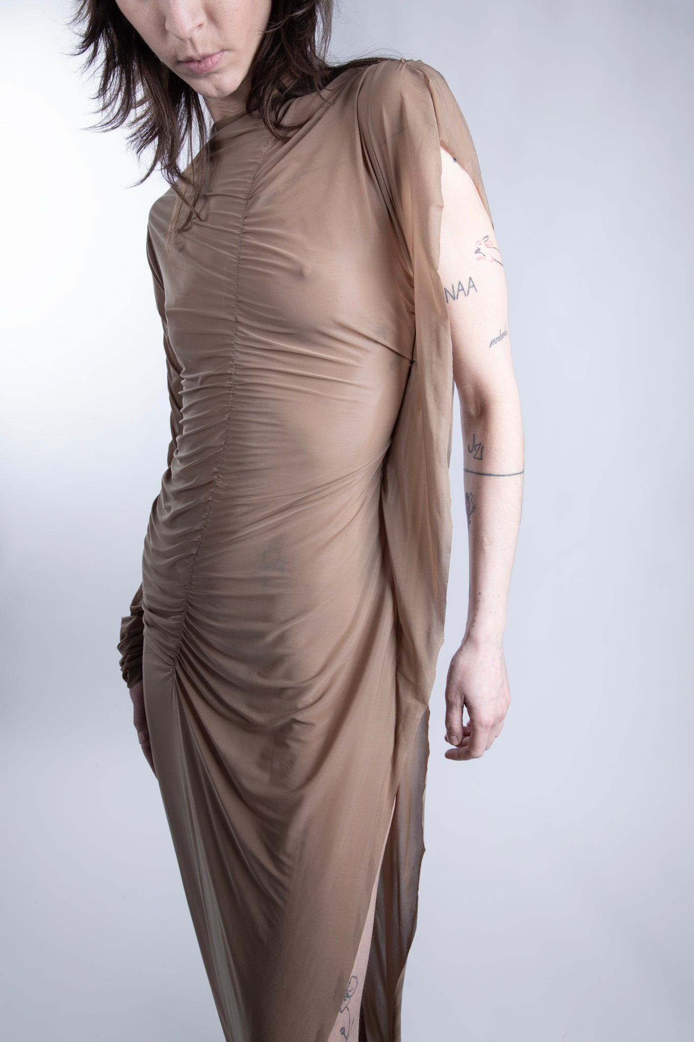 Nylon Mesh Draping Dress